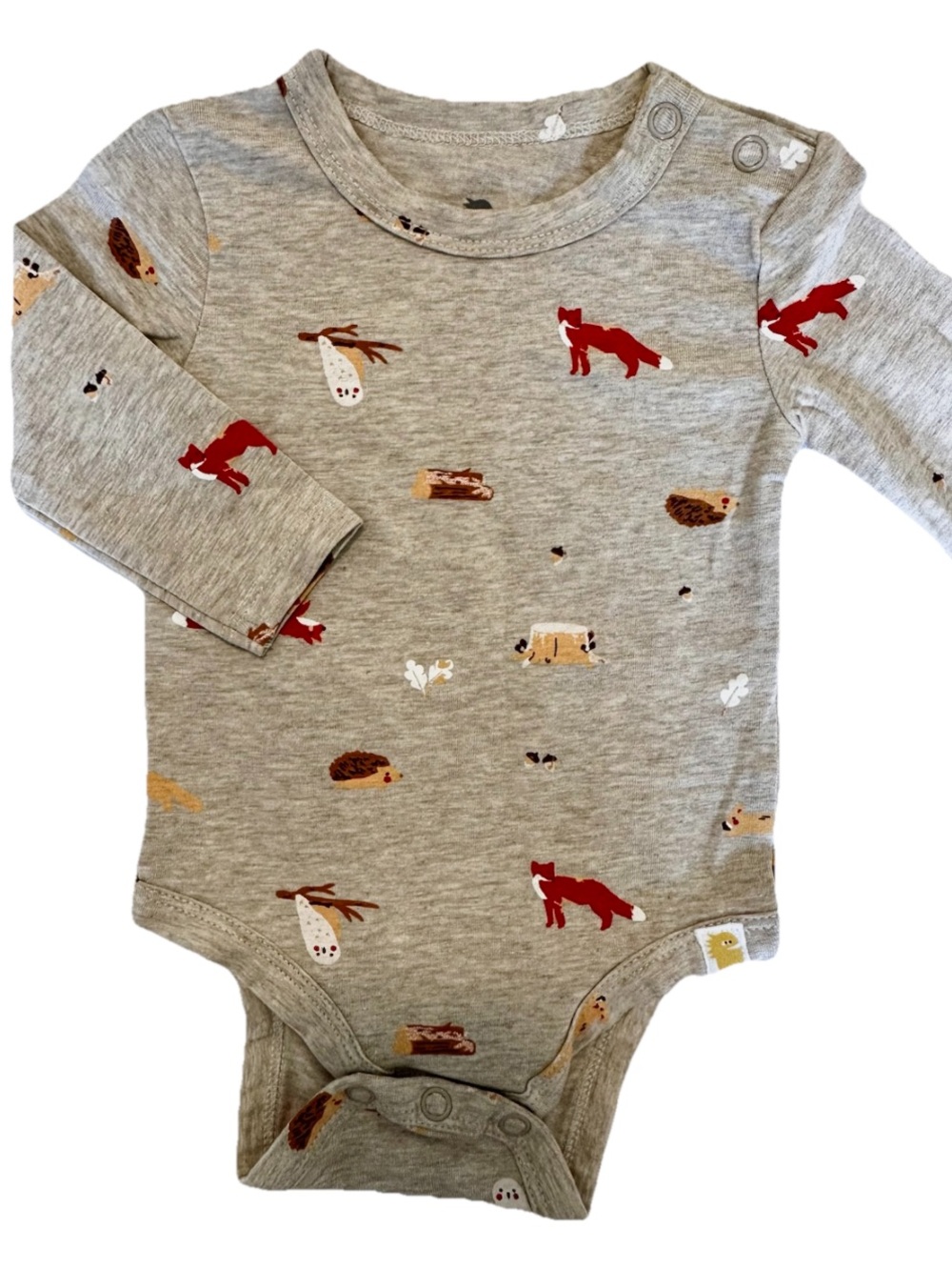 Rise Little Earthling Grey Long-Sleeve One-Piece with Red Fox Print